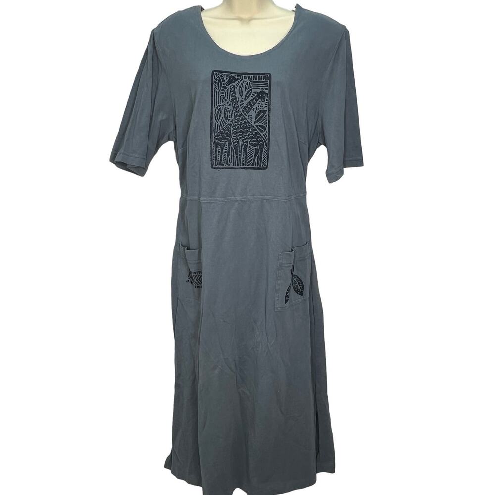 Vintage Piccalino Plus Womens Short Sleeve Dress Size 16W Blue Graphic Pocket